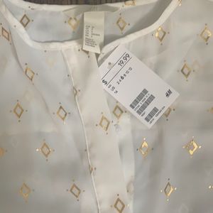 H&M long sleeve white blouse gold diamonds…